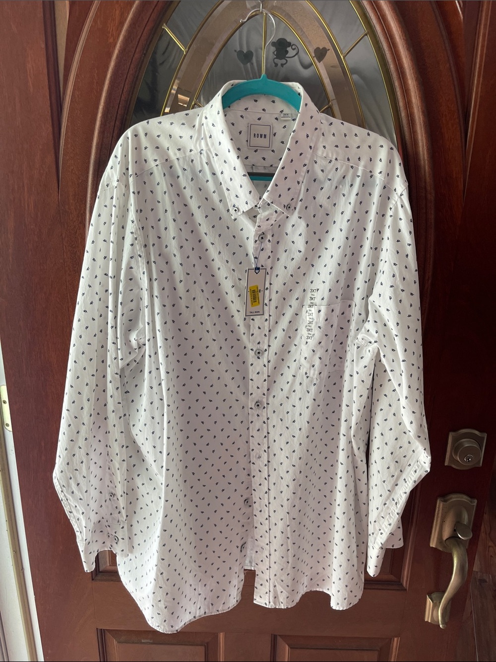 Men's White Button-Down Shirt with Navy Micro Print